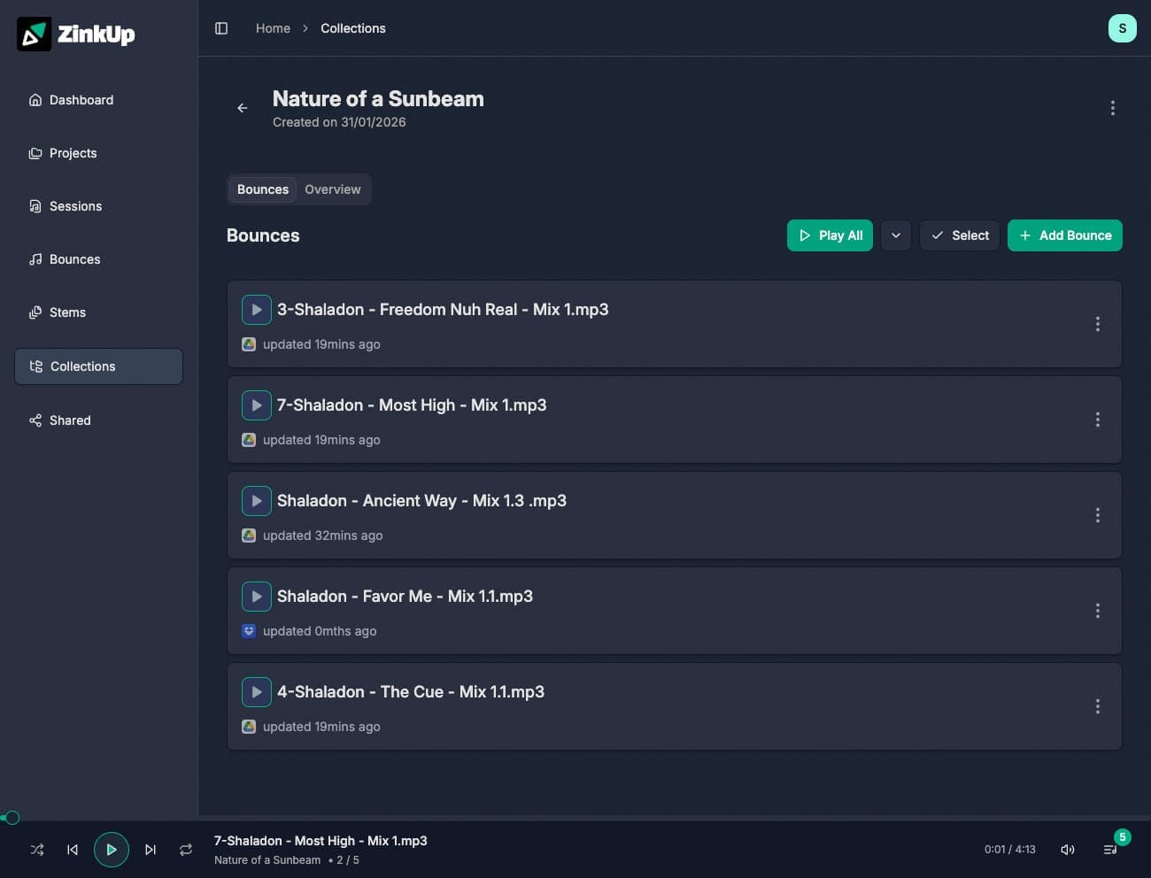 Collections organized by album and project