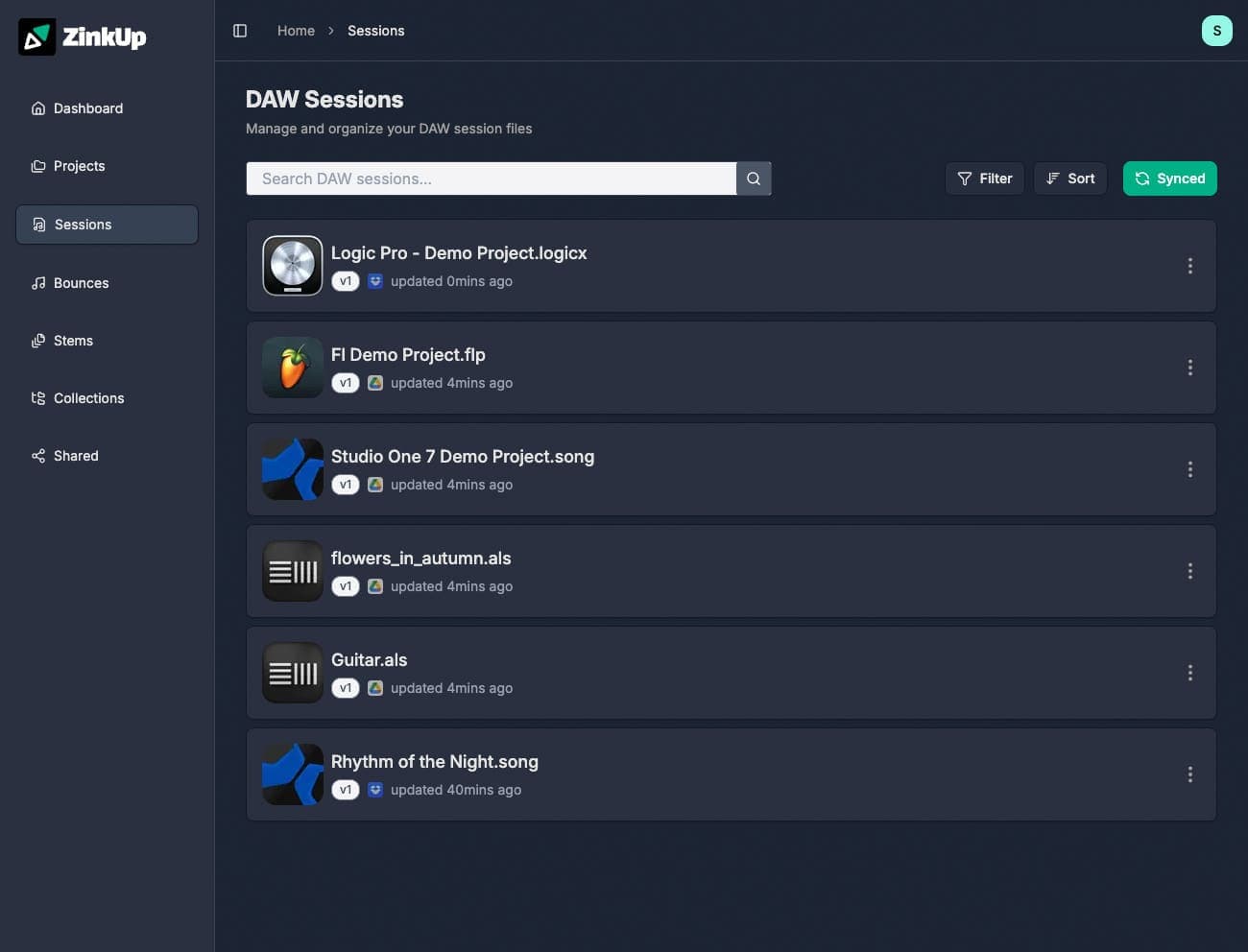 DAW session detection scanning cloud storage